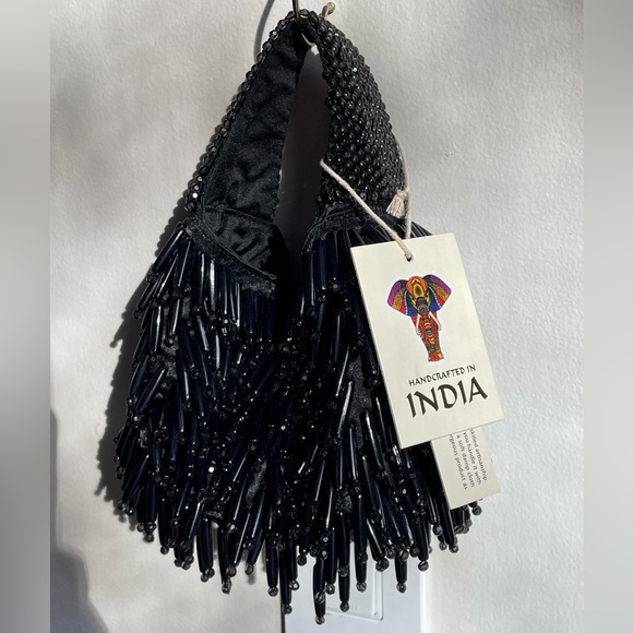 Black Hand Crafted In India Evening Bag NWT - Picture 2 of 11